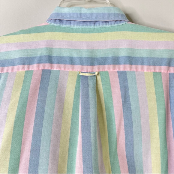 Vintage 90s Michelle Richards Pastel Rainbow Stripes Preppy Button Down Shirt - Picture 6 of 10